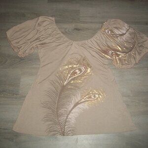 womens top.peacock feathers.size large